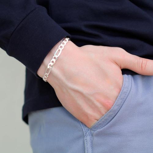 Aka Gioielli - Solid 925 Sterling Silver 7mm Diamond-Cut Figaro Link Chain - Bracelet for Men and Women - Made in Italy broken clasp