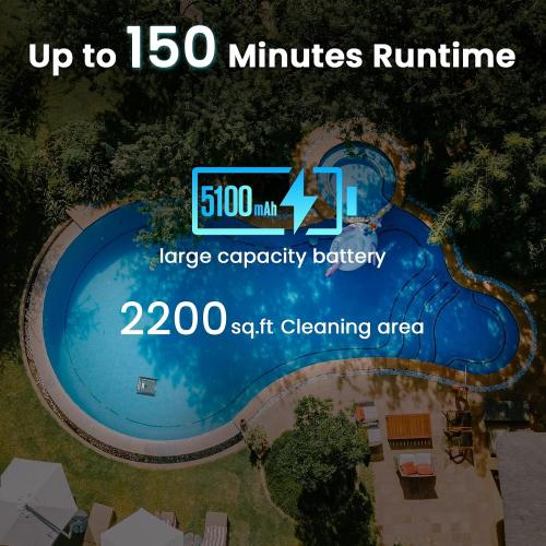Color Dark Grey U8 Cordless Robotic Pool Cleaner, Pool Vacuum for Inground Pools, Wall & Waterline Cleaning, 150min Battery Life, Intelligent Route Planning, for Pools up to 2,000 Sq.ft (Dark-Grey)