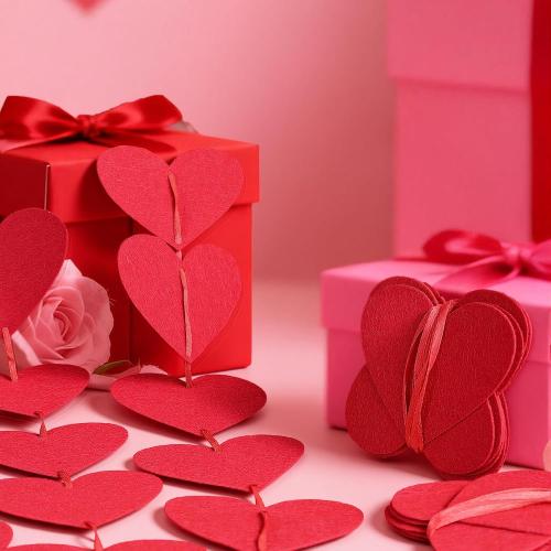 OHOME Valentines Day Decorations - 40 Pack Red Felt Heart Hanging Banner Backdrop | Valentines Decor Party Supplies Favors for Wall Home Office - Galentines Day Decorations for School Classroom Outdoor Indoor