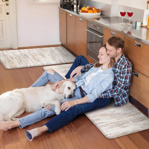 Anti Fatigue Kitchen Mats for Floor 2 Piece, Cushioned Abstract Kitchen Rugs,Memory Foam Kitchen Floor Mats, Standing Desk Mats for Laundry, Office, Sink Light Brown Multi