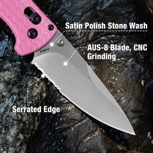 FLISSA 4.5 Folding Pocket Knife, Lightweight EDC Pocket Knife with Axis Lock, 3.2 AUS-8 Steel Blade, Sharp Camping Hiking Knife with Pocket Clip, Unique Tool Gift for Men, Dad (Pink)
