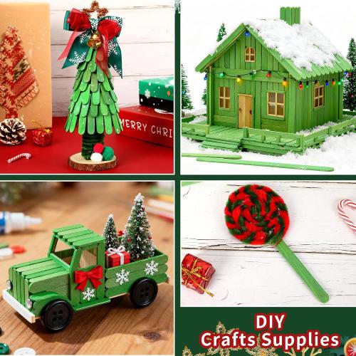 JANYUN 300 Pcs Green Popsicle Sticks for Crafts, 4.5 Inch Christmas Wooden Ice Cream Craft Sticks Popsicle Sticks for Waxing Christmas Valentines Day DIY Crafts Creative Designs Education