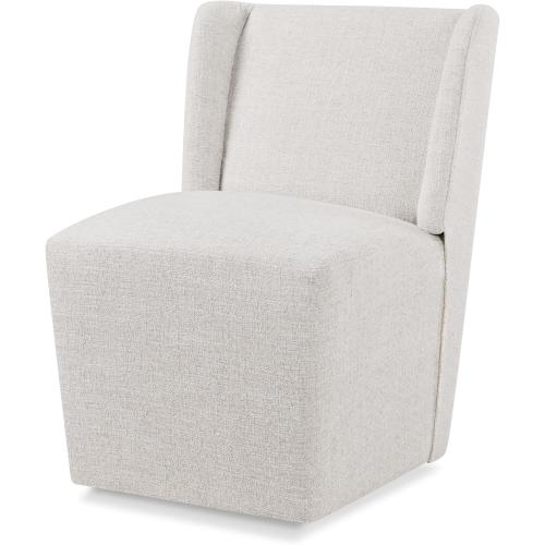 Upholstered Dining Chairs Set of 1 with Casters, Wingback Modern Side Armless Deskchair with Rollers for Diningroom Bedroom Livingroom Reading Room, Linen Fabric