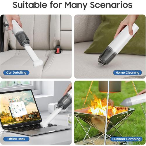 Handheld Vacuum Cordless, Car Vacuum Cleaner Portable with HEPA Filter, 2 Suction Modes, Mini Hand Held Vacuum Rechargeable for Car, Home, Pet Hair, Office, Desk, Keyboards (White)