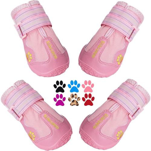 Size 1 QUMY Dog Shoes for Large Dogs, Medium Dog Boots & Paw Protectors for Winter Snowy Day, Summer Hot Pavement, Water-Resistant in Rainy Weather, Outdoor Walking, Indoor Hardfloors Skid-Resistant Sole