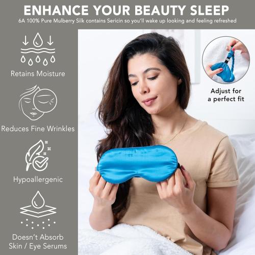 100% 22 Momme Mulberry Silk Sleep Mask, Filled with Premium Mulberry Silk, Silk Eye mask for Sleeping Women, Sleep mask for Side Sleepers Perfect fit Adjustable Light Blocking Silk Sleep mask Gift