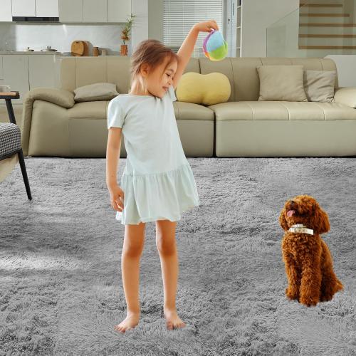 Grey Ultra Soft Rug for Living Room, Fluffy Shag Area Rug for Bedroom, Modern Shaggy Carpets Fuzzy Rug for Teens Dorm Nursery Home Decor Aesthetic, Upgrade Anti-Skid Durable, Grey