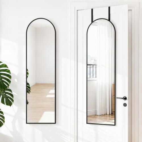 NARCISSUS Over the Door Full Length Mirror 47x14 Inch, Wall Mounted Dressing Mirror, Door Hanging Full Body Mirror HD Reflection Glass for Bedroom, Aluminum Alloy Frame Black