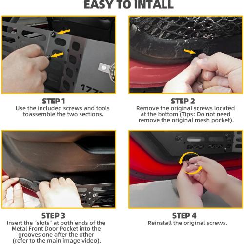 2Pcs Metal Front Door Storage Box for Jeep Wrangler JL JLU 4XE 2018-2024 & Gladiator JT 2020-2024 Interior Storage Expansion Front Door Storage Pockets Side Insert Organizer Accessories