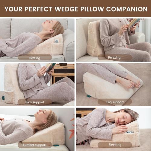 Faux Fur Wedge Pillow for Sleeping, Alleviate Acid Reflux Firm Foam Wedge Pillow Wedge for Sleep Apnea, Snoring, After Surgery Adjustable Triangle