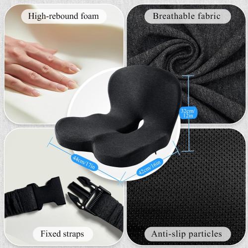 Seat Cushion for Truck Driver, Memory Foam Truck Seat Cushion with Adjustable Strap – Ergonomic Back Support & Sciatica Relief for Long Drives, Semi Truck Accessories, Dark Gray