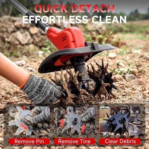 21V Cordless Tiller for Gardening, 120Mins Runtime Rototiller, 11.8 Width 6.6 Depth Garden Tiller, 360RPM Electric Cultivator for Lawn/Soil/Cultivation/Garden
