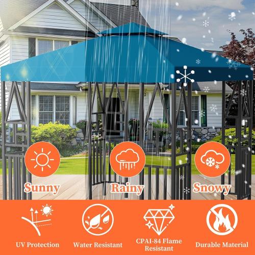 Gazebo Canopy Replacement 10x10ft Outdoor Shelter for Smaller Top Double Tiered Canopy Cover (Blue)