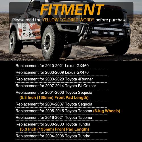 WEIZE Front Carbon Fiber Ceramic Brake Pads, Fits for Toyota Tundra Tacoma 4Runner Sequoia FJ Cruiser Lexus GX470, 2000 2001 2002 2003 2004 2005 2006 Truck and Tow Brake Pads Set with Hardware D976