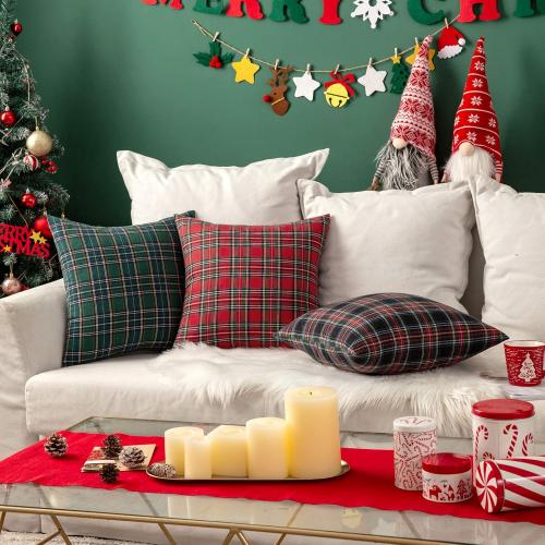 MIULEE Christmas Set of 2 Scottish Tartan Plaid Throw Pillow Covers Farmhouse Classic Decorative Outdoor Square Cushion Cases for Home Decor Sofa Couch 18x18 Inch, Red