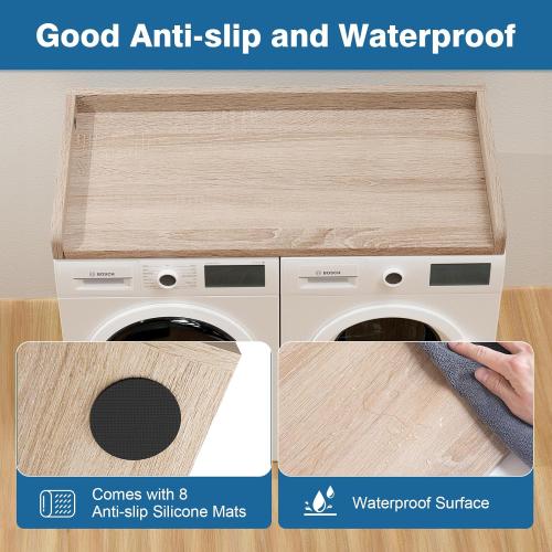 Washer Dryer Countertop 54 inch x 27.5 inch Laundry Room Countertop for Washer and Dryer with Edge Rails, Oak