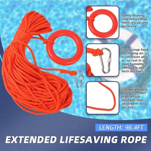 20/28 inch Foam Life Preserver Ring with 98.4 ft Floating Lifesaving Rope, Throwable Flotation Device, for Boat Safety Equipment