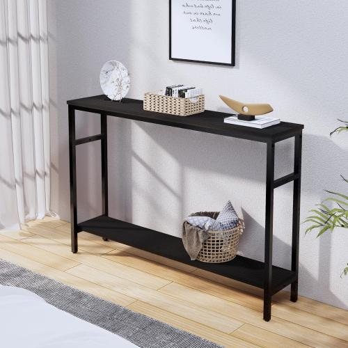 Timberer Narrow Console Table, 47 Inch Sofa Table with Adjustable Shelf, 2-Tier Long Skinny Table for Hallway, Entryway, Living Room, Foyer, Black ‼️small scratches‼️