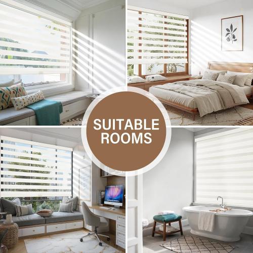 AOSKY Cordless Zebra Blinds for Windows Pull Down Roller Window Shades Dual Layer Light Filtering Privacy for Day and Night, Free-Stop Door Shades for Home Easy to Install (22.5 W X 72 H，White)