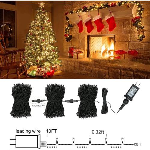 100FT 300 LED Christmas String Lights Outdoor Tree Lights Green Wire Twinkle Lights for Bedroom with 8 Modes Memory Function & Timer Plug in Xmas Decorations Holiday Indoor Decor Warm White