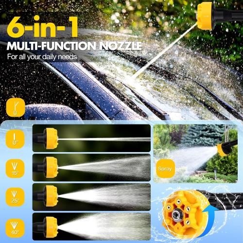 Cordless Pressure Washer, 600PSI Portable Power Washer with 6-in-1 Nozzle & Foam Cannon, 21V Battery Powered Cordless High Pressure Washer Gun, Handheld Pressure Washers for Car, Patio, Home