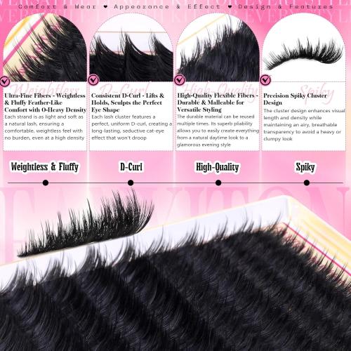 Volume Lash Clusters with Spiky Manga Lash Clusters 300D Eyelash Clusters 10-18MM Thick Wispy D Curl Cluster Eyelash Extensions 3D Fluffy Cluster Eyelash Extensions by FANXITON