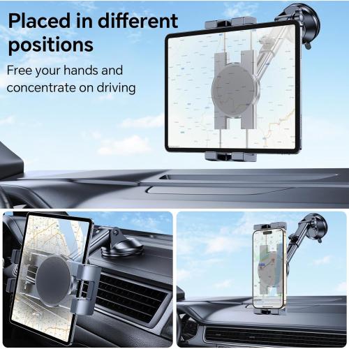 Tablet Holder for Car ipad Holder for Car【Windshield Dash】Suction Cup ipad Mount for Truck Stand【360° 】Tablet Car Mount soporte para tableta para auto for All 4.7-12.9 Apple iPad Samsung Galaxy Tab