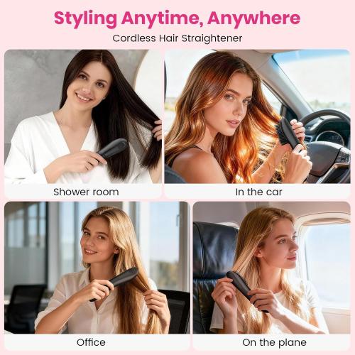 Wireless Straightener Comb with Spray Mist - 3 in 1 Straightening Brush, 3 Temp Settings, 3000mAh Rechargeable, 50 Min Runtime, for All Hair Types