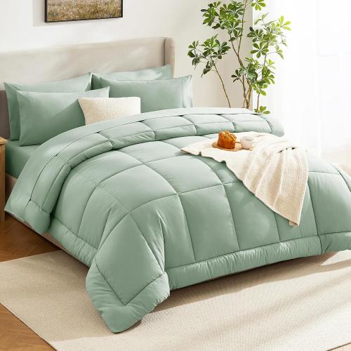 CozyLux King Size Comforter Set Sage Green, Green Comforter King Size, All Season Bedding Sets with Stitch Quilted Comforter