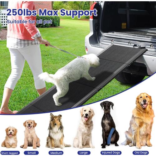 Dog Ramp for Car, 71''x 17'' Extra Long Folding Dog Ramps, Pet Ramp for Large Dogs with Non-Slip Rug Surface, Portable Dog Steps Up to 250LBS, Outdoor Dog Ramp for Car, SUV, Truck