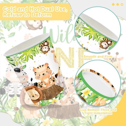120PCS Wild One Party Supplies for Boys 1st Kids First Birthday Party Jungle Animal Safari Decorations Woodland themed Tableware Set Plates Napkins Cups Set for 20 Guests