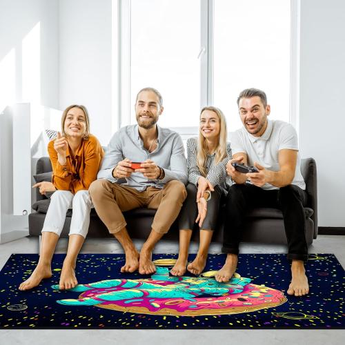 Astronaut Area Rug Black Light, Large UV Reactive Glow in The Dark Space Rug, Non-Slip Fluorescent Rug for Bedroom Living Room Home Decor 70×47×0.39