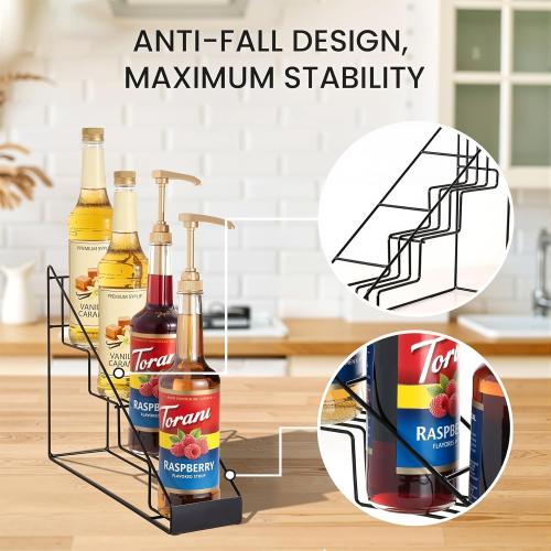 mustry Coffee Syrup Rack for Coffee Bar Accessories, Coffee Syrup Holder Fits with Torani and Monin Syrup, Coffee Bar Organizer Holds 4 Bottles, 2 Pack