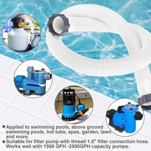 2 Pack Pool Hoses for Above Ground Pools 1.5 x 59 Pool Pump Hose Filter Pumps Replacement Hose Accessories Fits for Intex Filters Pump Above Ground Pools Sand Filter, White