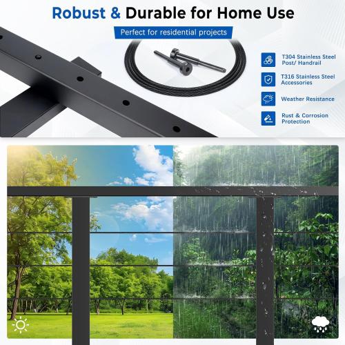 2ft-4ft Complete Set Cable Railing System 36, Black T304 Stainless Steel Cable Railing Posts Kit with Adjustable Handrail Cable Rail, One-Stop Easier for DIY Indoor Outdoor Level Decks