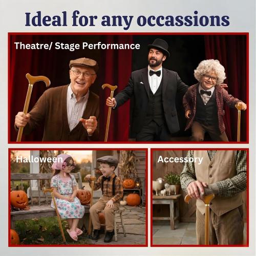 Dress Up America Classic Wooden Walking Cane – Lightweight Wooden Cane with Rubber Tip, 35.5” & 32” Everyday Walking Stick for Men & Women, Derby Handle Formal Accessory for Events & Daily Use