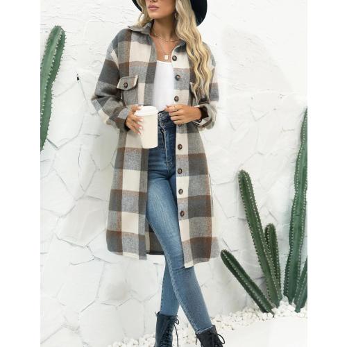 BlankNYC  Women Fall Flannel Plaid Shacket Jacket Oversized Button Down Long Shirt Jacket