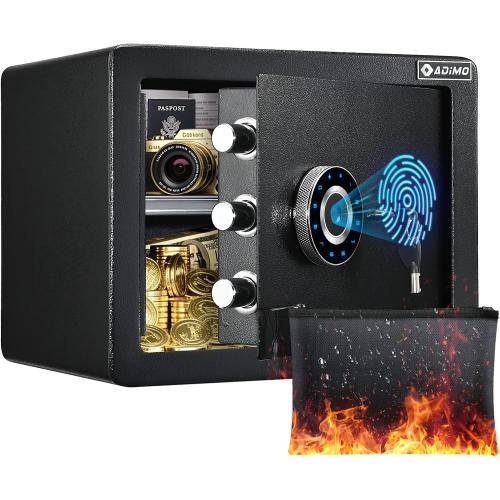 ADIMO Biometric Safe Box, 1.2 CuFt Home Safe with Biometric Fingerprint & Touchscreen, Removable Shelf & Alarm System, Money Box for Documents& Valuables Home Office Hotel