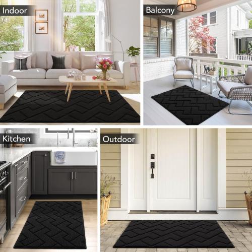 hicorfe Indoor Doormat,Welcome Door Mat TPR Backing Non Slip Mats 20x31.5 Absorbent Resist Dirt Entrance Doormat Inside Floor for Entryway Washable Low-Profile (Black)