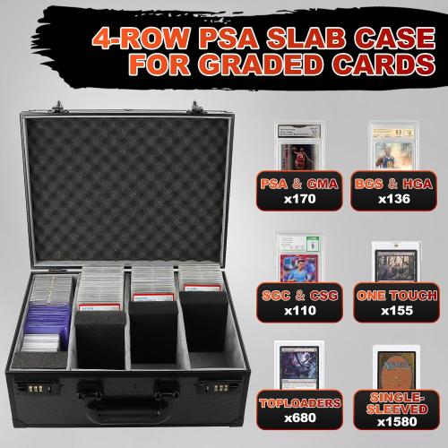 Graded Card Storage Box, Holds 170  PSA/GMA Slabs or 680  Toploaders, 4-Row Trading Card Storage Boxes for Sports Cards Fits 3x4 35pt Cards (Pure Black)