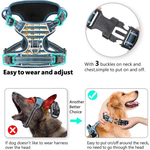 Size XL Timos Dog Harness, 3 Snap Buckles No-Pull Soft Padded Dog Vest with 2 Metal Leash Clips, Adjustable Reflective No Choke Pet Harness with Easy Control Handle for Small Dogs, Sunset Valley,