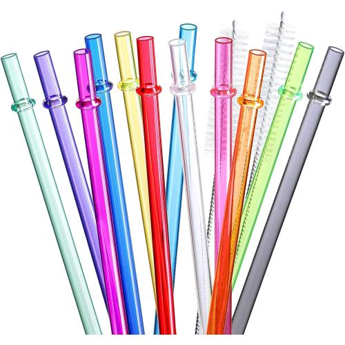 24 PCS, Reusable Straws with 4 Brushes, 10.5 Long Tritan Hard Plastic Straws, 12 Colors Translucent Replacement Drinking for 16OZ-32 OZ Tumblers, Cups, Jars, Stanley, YETI, Starbucks, BPA Free