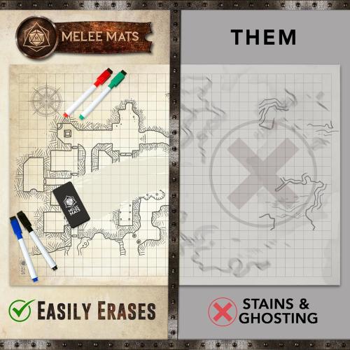 Melee Mats DND Map Starter Kit for Dungeons & Dragons Game - 24” x 36, Wet/Dry Erase Battle Terrain Grid - Ultimate Tabletop Gaming Experience with Accessories
