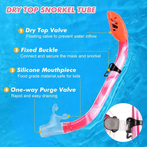 Kids Snorkel Set, Children Anti-Fog Diving Mask Swimming Goggles Dry Top Snorkel Equipment Snorkeling Packages Swimming Gear for Youth Boys Girls Age 5-10