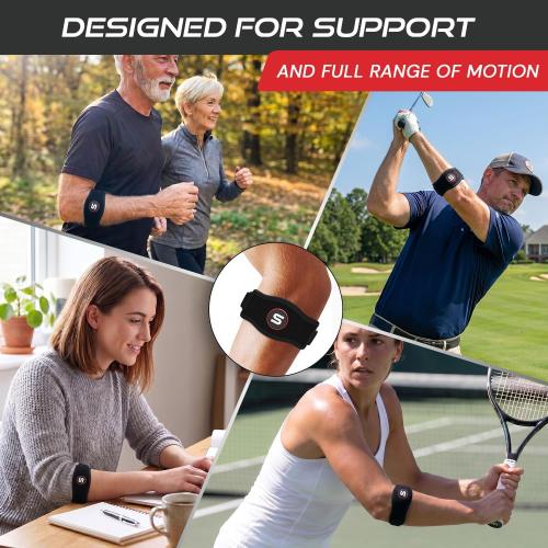 Sleeve Stars Tennis Elbow Brace for Men & Women, Elbow Brace for Tendonitis, Tennis Elbow Strap, Golfers Elbow Brace, Elbow Support Wrap for Tennis Elbow Relief, Fits 9-23 (Pair/Black)