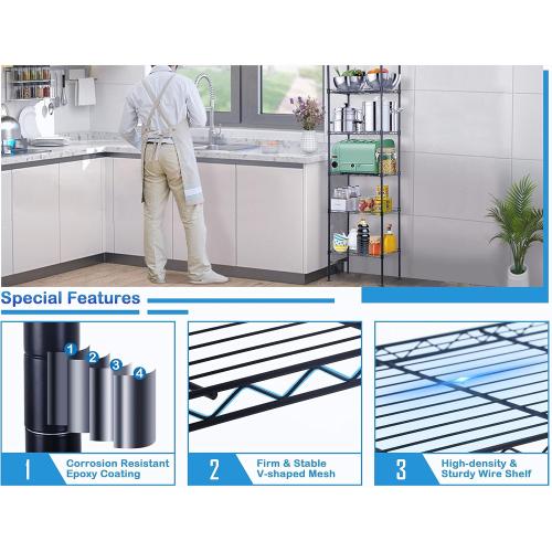 Commercial-Grade 6-Layer Metal Shelving Unit: 600lbs Static Load, Heavy Duty Storage Adjustable Height, Non-Slip Feet – Ideal for Kitchen, Warehouse, Bathroom Storage