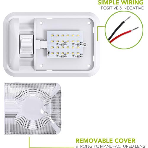 Leisure LED 5 Pack 12V Led RV Ceiling Dome Light RV Interior Lighting for Trailer Camper with Switch, Single Dome 300LM (Natural White 4000-4500K, 5-Pack)