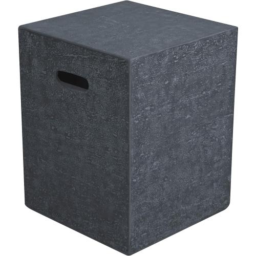 AMS Fireplace | Elementi Square Travertine Dark Gray 20 lbs Propane Tank Cover | Concrete GFRC Base | Dimensions: 15.7 x 15.7 x 20 inches | Perfectly Matches with Cannes Fire Pit Table.