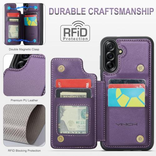 Vinich for Samsung Galaxy A36 Wallet Case with Card Holder, RFID Blocking Credit Slots Kickstand Shockproof Phone Cover for Women Men, Purple