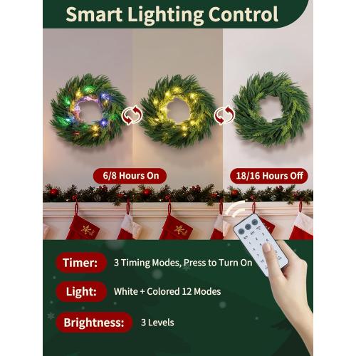 NUPTIO Christmas Norfolk Pine Garland: 6Ft Artificial Pre-Lit Cedar Garland for Mantle Fireplace Table Stair - Real Touch Greenery Decorations 30 LED Lights 12-Mode with Remote Timer for Door Wall